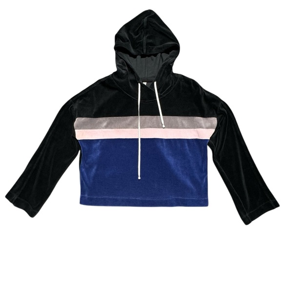 Fabletics Georgina Velour Hooded Sweatshirt Womens Large Striped Athletic Casua - Picture 1 of 12